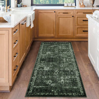 Tappeto antiscivolo a pelo corto Garvee Boho per cucina, corridoio, camera da letto, 80x150 cm, verde scuro vintage