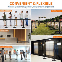 Garvee 2 pezzi Paletto di controllo della folla in acciaio inossidabile e ferro con cinghia a 4 vie per aree ad alto traffico Nero