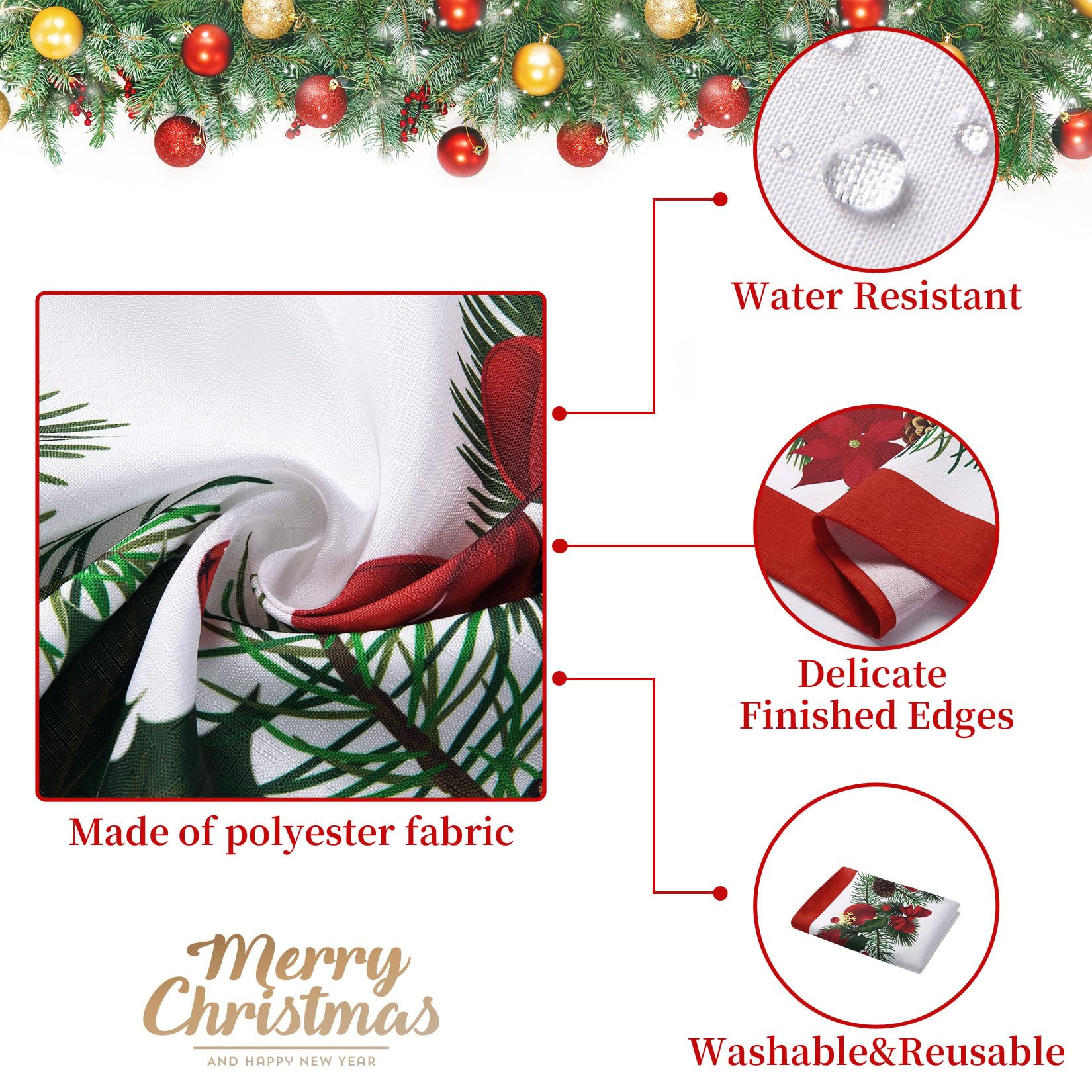 Tovaglia natalizia Garvee Nappe De Noël, rettangolare, 137x200 cm, bianca, festosa con fiocchi, per decorazioni natalizie