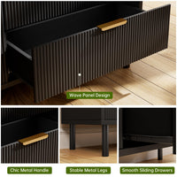 Cassettiera Garvee Black Fluted a 3 cassetti con gambe in metallo per camera da letto e soggiorno, moderna, robusta, in melamina, nera