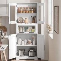 Mobiletto alto da bagno Garvee con ante in vetro, ripiani regolabili, MDF, bianco per cucina e soggiorno, 23,6"x11,8"x66,9"