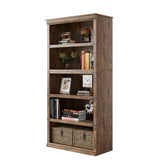 Garvee Libreria Rustica a 5 Ripiani, 3 Strati, MDF e Legno, Grigia, per Soggiorno e Studio, Stabile e Spaziosa - Ciliegio