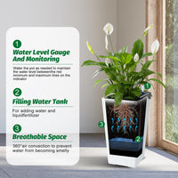 Garvee Set di 2 fioriere old 22.5" con irrigazione automatica e indicatore del livello dell'acqua su balcone e terrazzo, bianco e nero, resistente a tutte le temperature