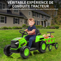 Trattore per bambini Garvee Kids Tractor 12V Twin Motor – Verde naturale con potente doppio motore, rimorchio ed effetti sonori per bambini dai 3 agli 8 anni, all'aperto o a casa.