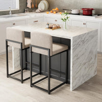 Set di 2 sgabelli da bar Garvee moderni con schienale e poggiapiedi, altezza regolabile, beige, isola cucina e sala da pranzo