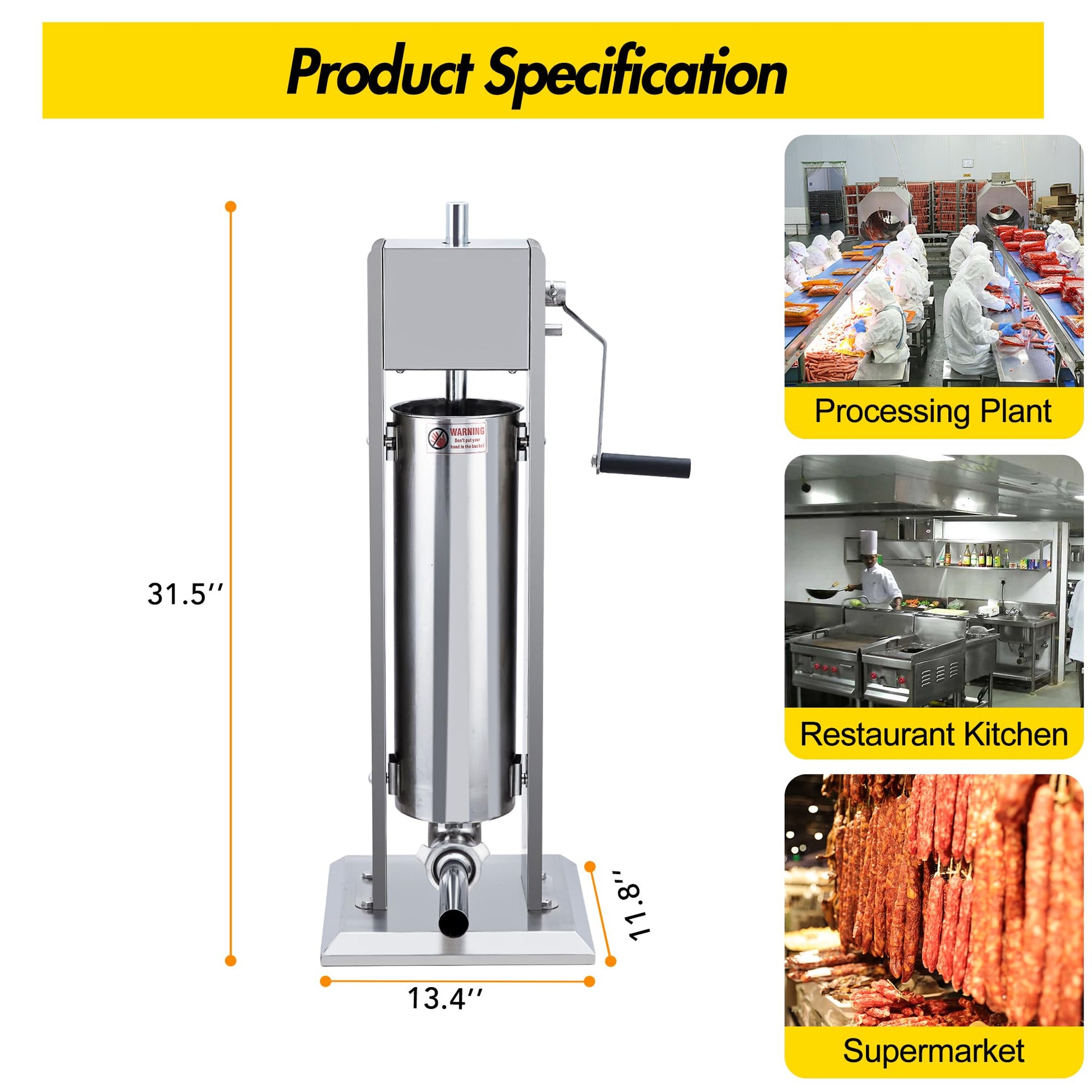 Insaccatrice Manuale Salsicce Garvee 7 Litri Acciaio Inox con 5 Tubi - Perfetta per Casa e Uso Commerciale