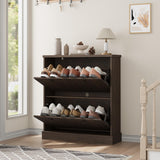 Garvee Mobile Porta Scarpe con 2 Cassetti Ribaltabili, Ripiano Regolabile, Legno MDF, Noce, Per Ingresso e Soggiorno, Salvaspazio, Antiribaltamento - Walnut