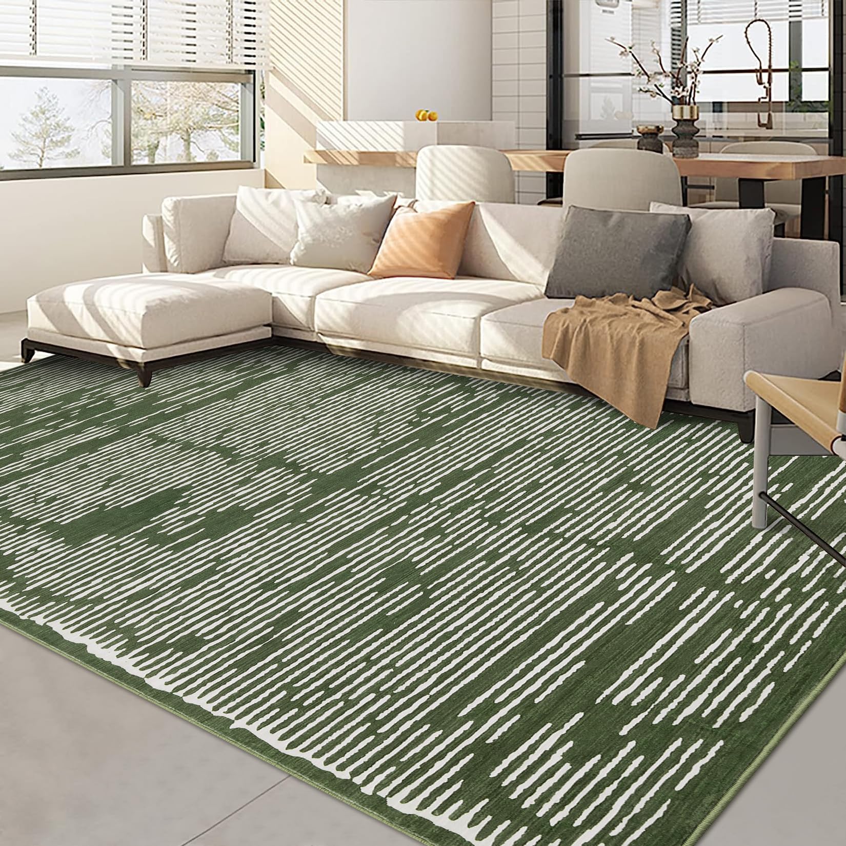 Tappeto a pelo corto Garvee 200x290cm verde militare per soggiorno e camera da letto lavabile morbido antiscivolo