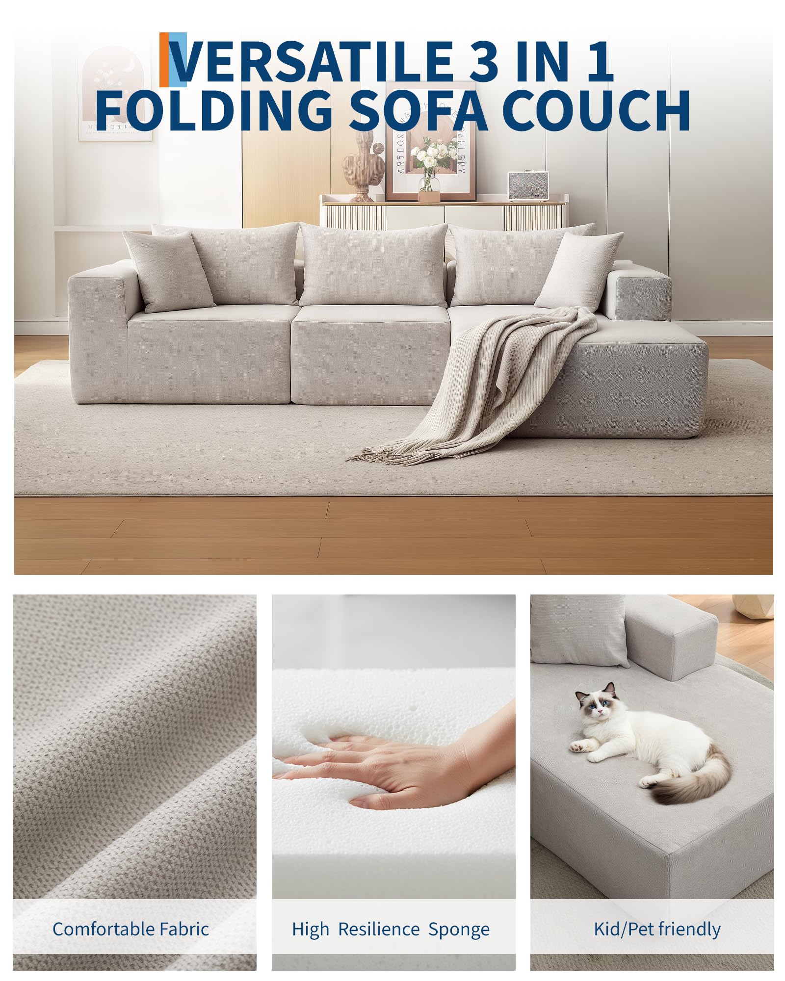 Divano componibile modulare Garvee da 108" con chaise longue a forma di L, tessuto polimerico Boneless Comfort, versatile per il soggiorno