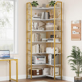 Garvee Libreria Angolare a L 219 cm Industrial 7 Ripiani MDF e Metallo Anti-Ribaltamento Regolabile per Soggiorno Camera
