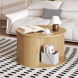 Garvee Tavolino da Caffè Rotondo 71 cm con Porta Tamburo Scorrevole, Legno Rovere, Stile Mid Century, Doppio Ripiano, Sicuro per Famiglie, Soggiorno e Ufficio - Legno