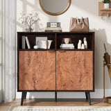 Garvee Buffet Cabinet con Cassetti Ampio Mobile Credenza 80 cm Legno Ingegnerizzato Stile Mid-Century Noce per Soggiorno Sala da Pranzo