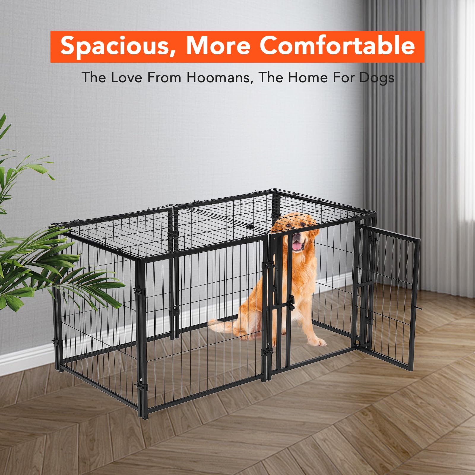 Gabbia per cani Garvee, 48" L x 24" H, in metallo, con coperchio rimovibile, antiruggine, ampia porta, portatile per uso interno ed esterno, nera