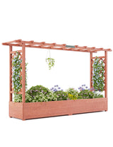 Aiuola rialzata Garvee con traliccio, fioriera in legno da 114.3 cm, tetto sospeso, resistente alle intemperie per patio e balcone, colori naturali - Marrone