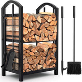 Scaffale in legno Garvee per uso interno ed esterno con attrezzi per camino, 40x30x75 cm, nero, resistente