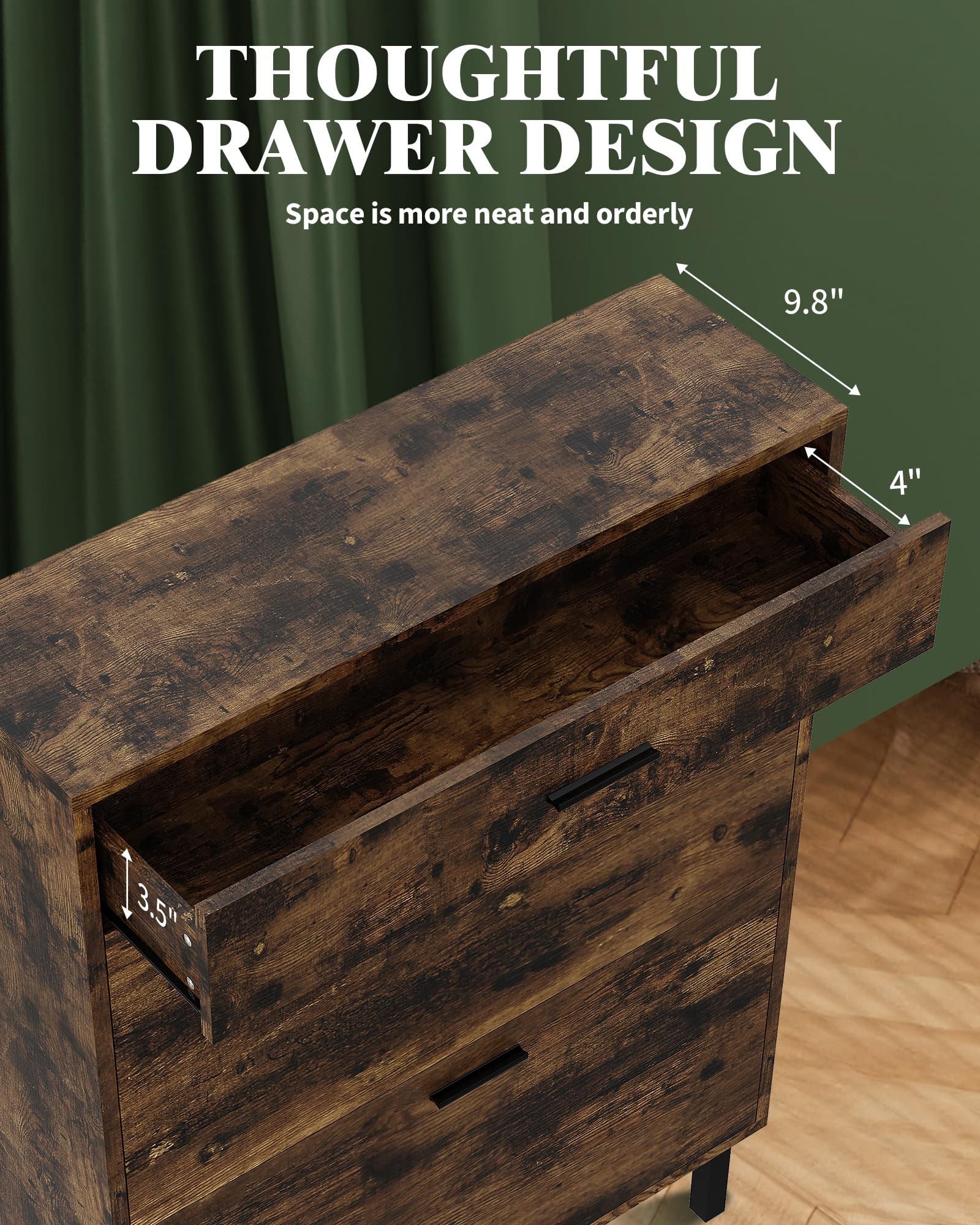 Scarpiera stretta in legno Garvee con 3 cassetti, antiribaltamento, per corridoio e ingresso, multicolore