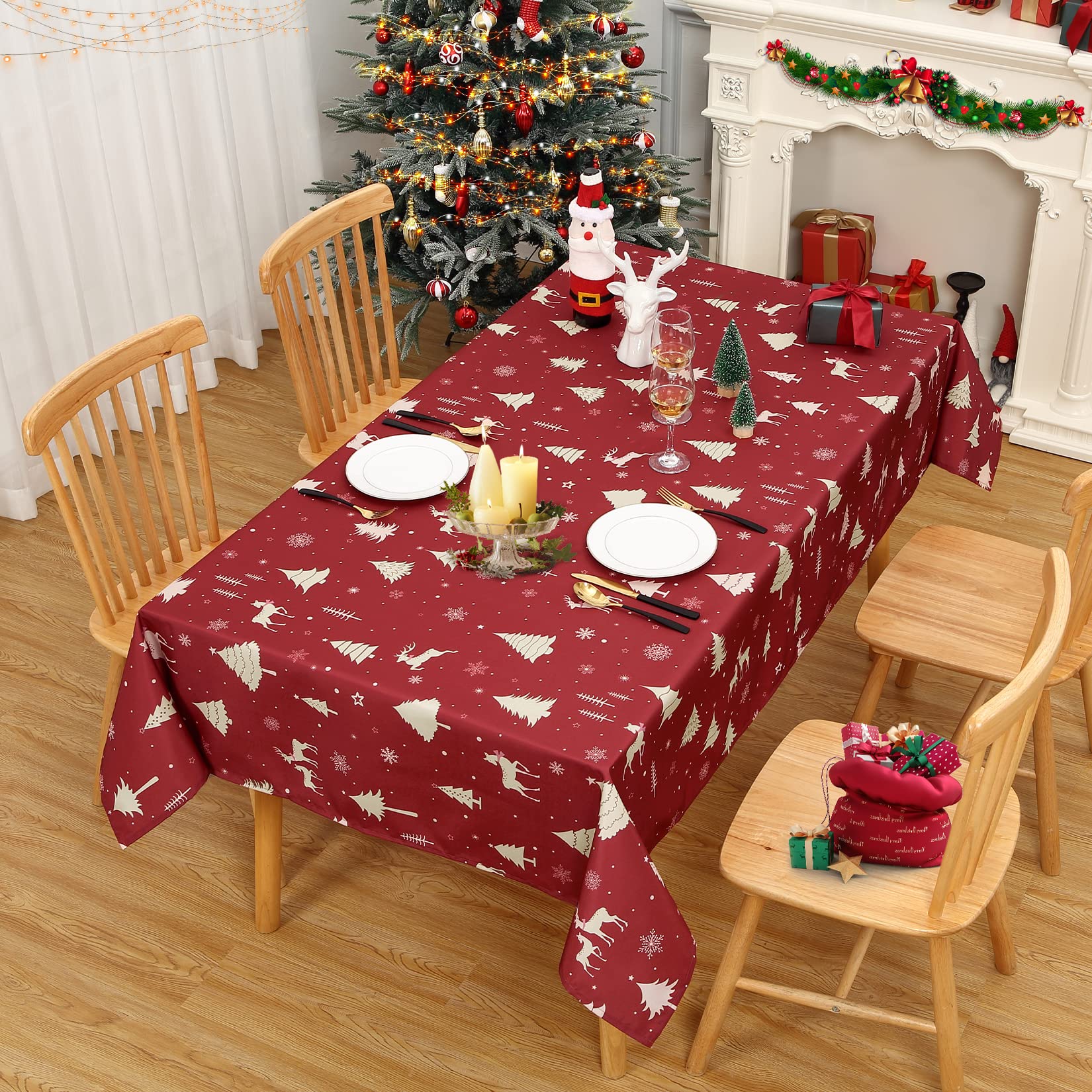 Tovaglia natalizia impermeabile Garvee con motivo a cervo, color oro, 137x229 cm, decorazione per feste e cucina