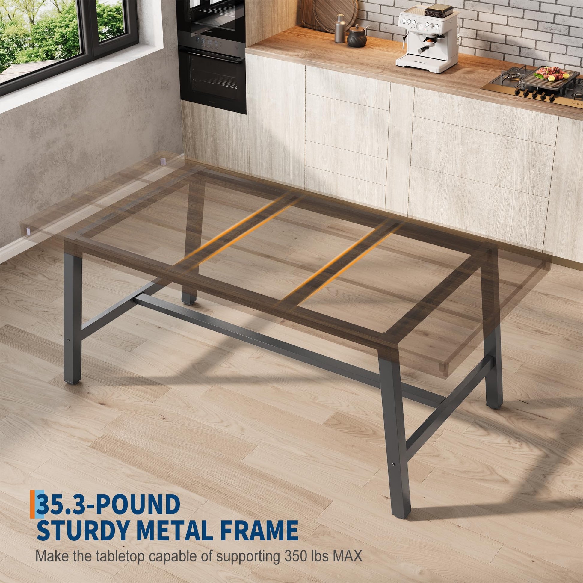 Tavolo da pranzo in legno industriale Garvee per 6-8 persone con robusta struttura in metallo, gambe regolabili, finitura marrone rustico da 70,87".
