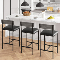 Set di 2 ripiani nel bar Garvee con binari e poggiapiedi, imbottiti, robusti MDF e acciaio, grigio rustico, per cucina isola e bar