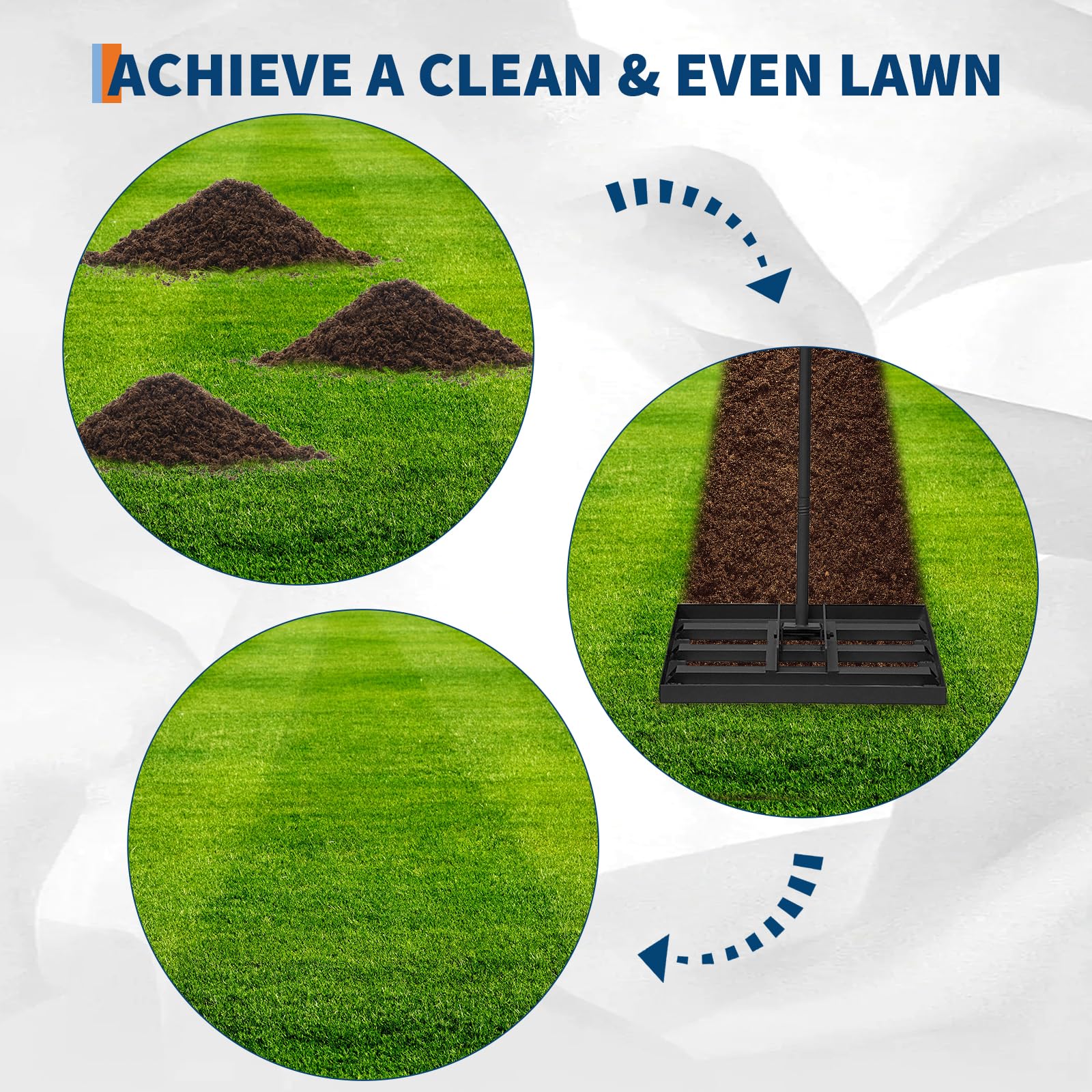 Rastrello Livellatore Prato Garvee per Festa del Papà - Acciaio Resistente, Impugnatura Gomma, Manico Telescopico 3 Pezzi Regolabile per Giardino e Campo da Golf