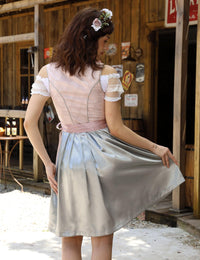 Garvee Dirndl - Abito tradizionale midi da donna, set completo da 3 pezzi per l'Oktoberfest, grigio, taglia 46
