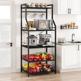 Scaffale da cucina Garvee Bakers Rack con 5 ripiani, 2 cestelli in filo metallico, 8 ganci, robusto MDF e acciaio, nero rustico, versatile per cucina e bar - rosso