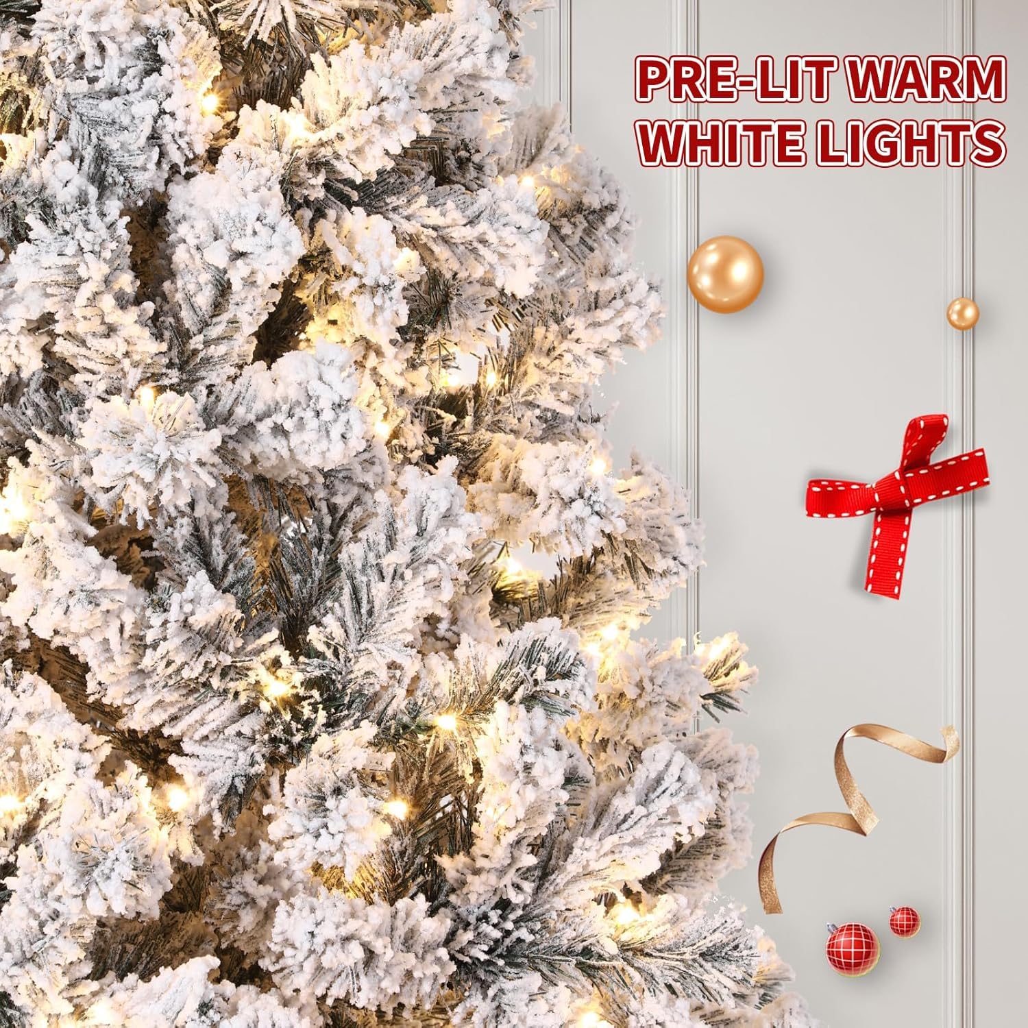 Albero di Natale Artificiale Garvee 137 cm con Effetto Brina e Luci Bianche Calde per Decorazioni Invernali Festive in Soggiorno
