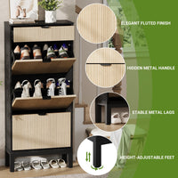 Scarpiera Garvee con 3 ante a battente e 1 cassetto per corridoio e ingresso, grande, in legno e ferro, design sottile