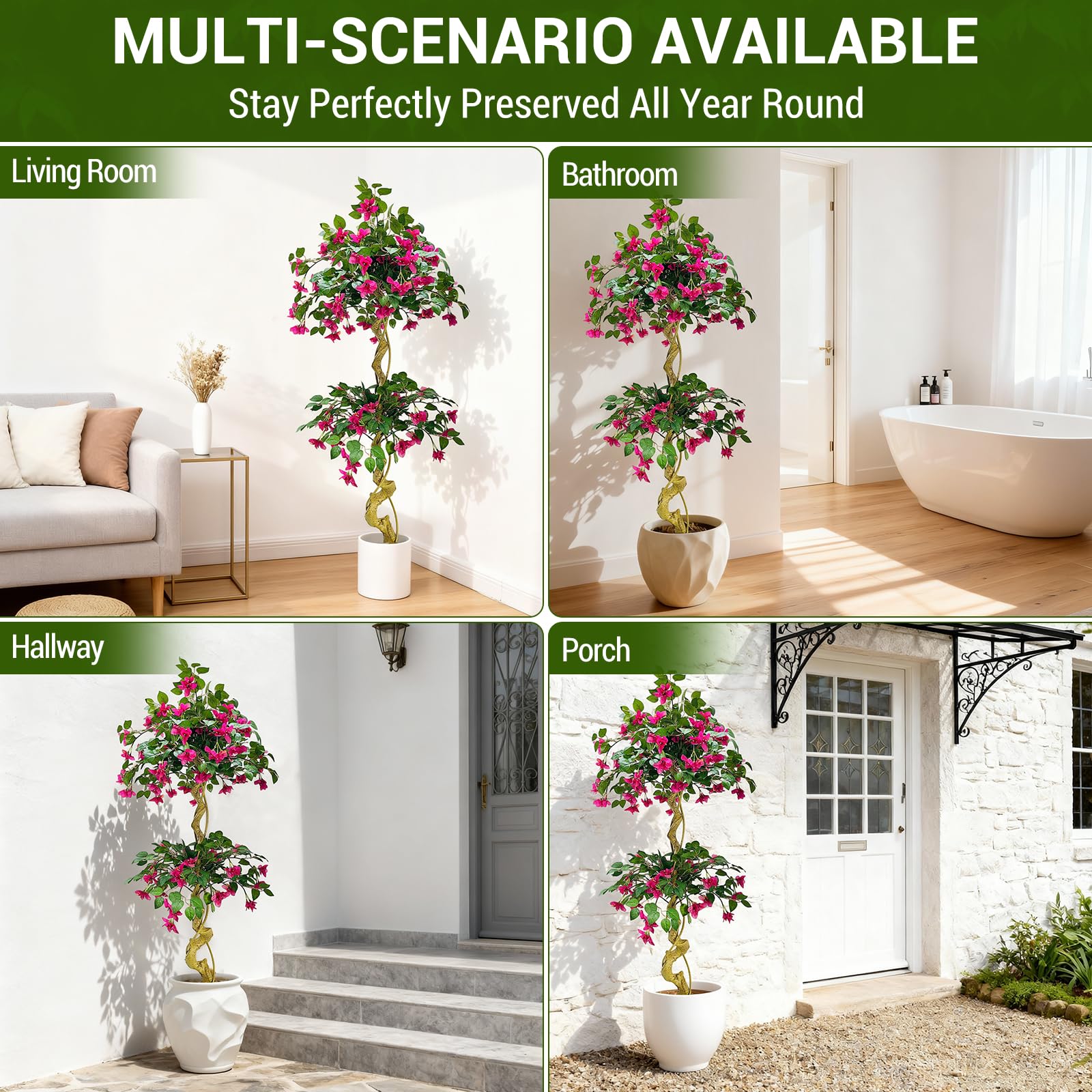 Albero di bouganville artificiale Garvee da 5 piedi con fiori rosa, seta, leggero e versatile per uso interno ed esterno