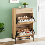 Scarpiera indipendente Garvee in rattan naturale con 2 cassetti a scomparsa, 1 cassetto, 3 ripiani regolabili per corridoio e camera da letto, 24"x9,4"x40,3", marrone - marrone