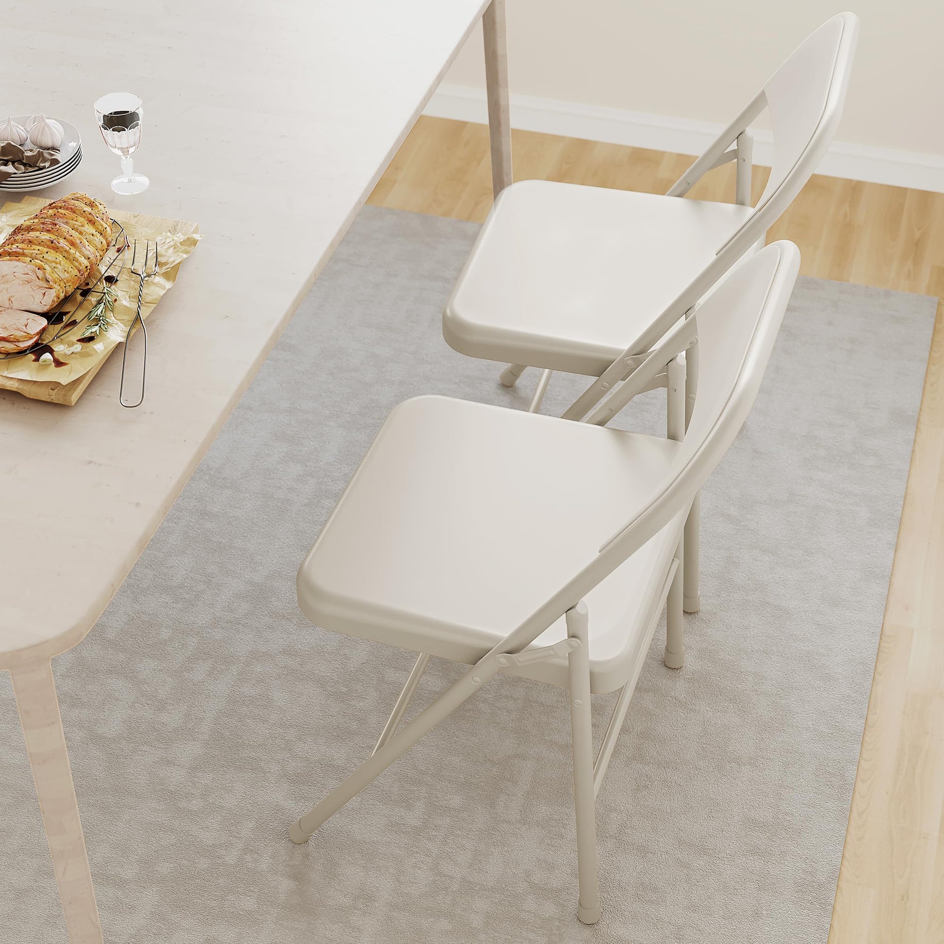 Sedie pieghevoli in acciaio Garvee con schienale, set da 4, beige, per ufficio e uso esterno, capacità di carico fino a 350 libbre, pieghevoli