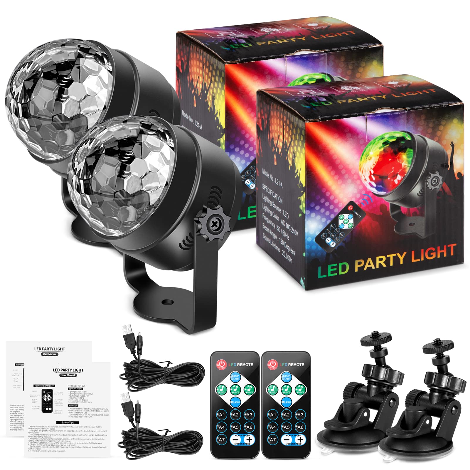 Garvee USB Tanzlicht Kugel 2er Pack LED Mini Strobe Licht 7 Farben, Soundgesteuert, Fernbedienung, USB, 360° Drehbar, Partybeleuchtung Für Auto & Bar