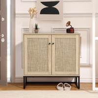 Credenza Garvee, mobiletto portaoggetti in rattan con ripiani regolabili e gambe in metallo per soggiorno e cucina, 31,5"x15"x30,7" marrone chiaro