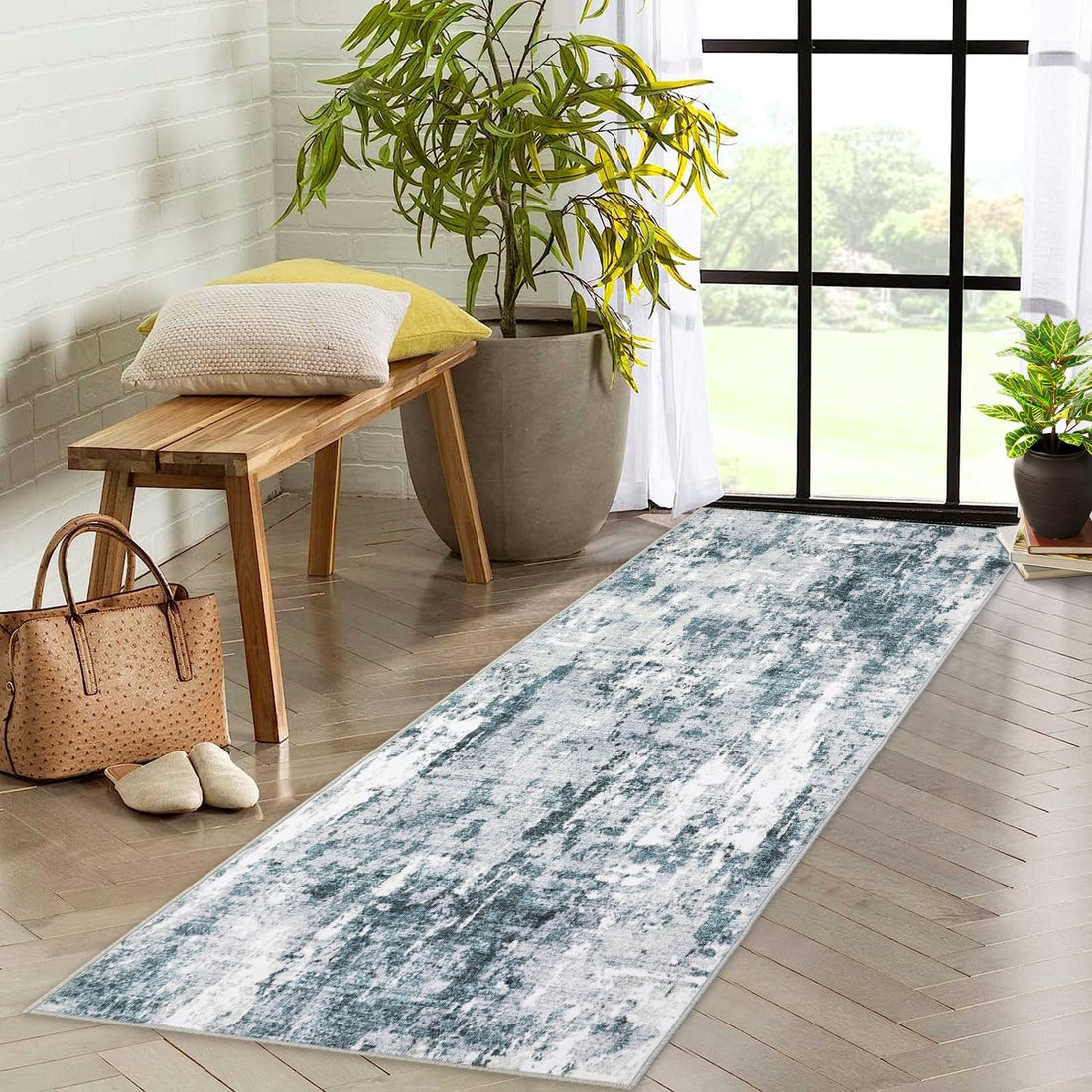 Tappeti Garvee Abstract Blu/Marrone di grandi dimensioni per soggiorno, camera da letto, uso interno, 80 x 150 cm, Blu