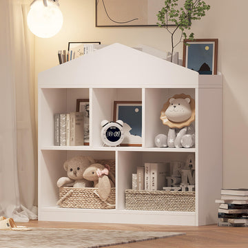 Scaffale portaoggetti Garvee con 5 scomparti e tetto moderno per cameretta e sala giochi per bambini, 35,43" x 35,43" x 11,8", legno antigraffio, sicuro per i bambini