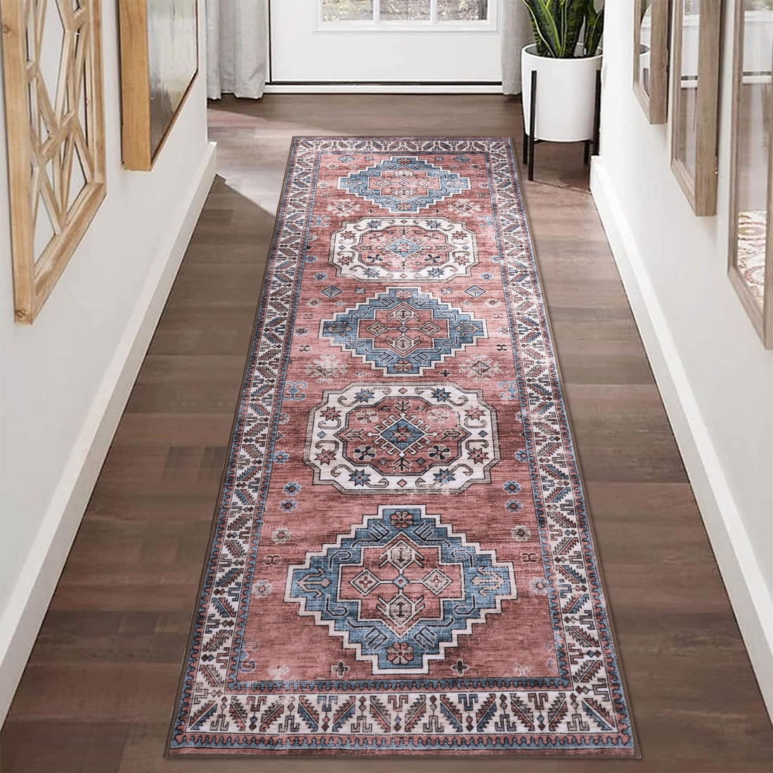 Tappeto vintage per soggiorno Garvee, morbido, lavabile, stile fattoria orientale, rosa, 60x230 cm