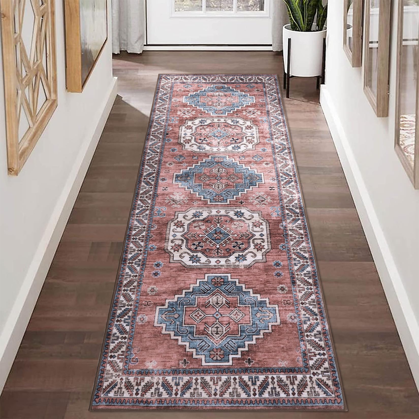 Tappeto vintage per soggiorno Garvee, morbido, lavabile, stile fattoria orientale, rosa, 60x230 cm