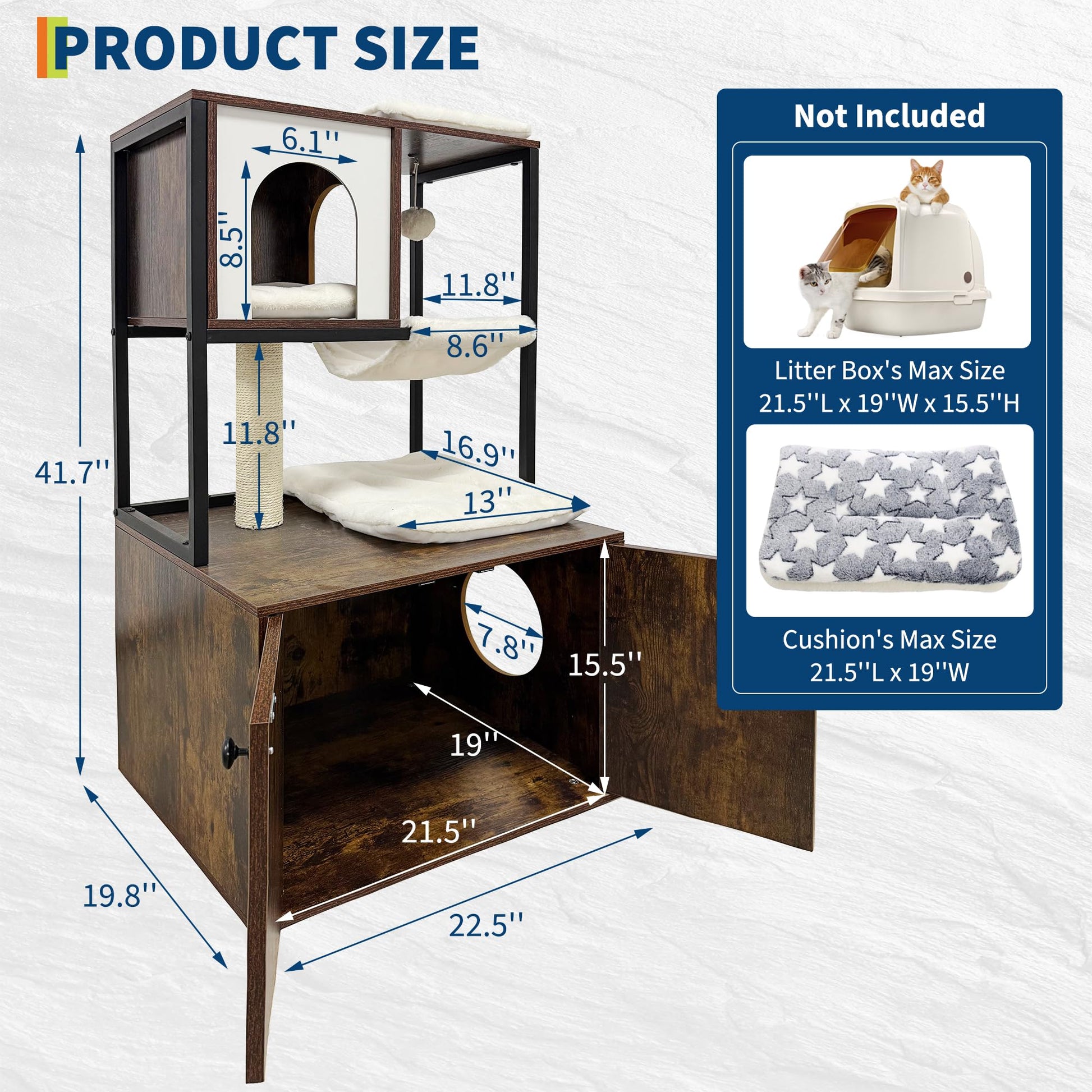Angolo per gatti Garvee con lettiera, casetta in legno, tiragraffi, amaca, marrone, per angoli del soggiorno