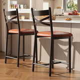Set Garvee 2 Sgabelli da Bar 26" con Schienale, Cuscino Spesso, Telaio Metallo e Legno, Poggiapiedi, Marrone, Cucina e Bar
