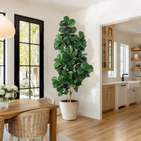 Albero artificiale Garvee Ficus Lyrata da 2,1 m con 141 foglie, vaso bianco da 23 cm, decorazione per ufficio e soggiorno, foglie in PVC+PE, design stabile