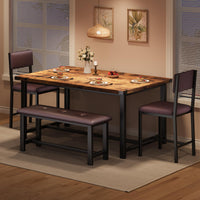 Set pranzo Garvee per 4 persone con seduta e panca imbottite, tavolo in MDF robusto, marrone rustico, salvaspazio per punch piccole