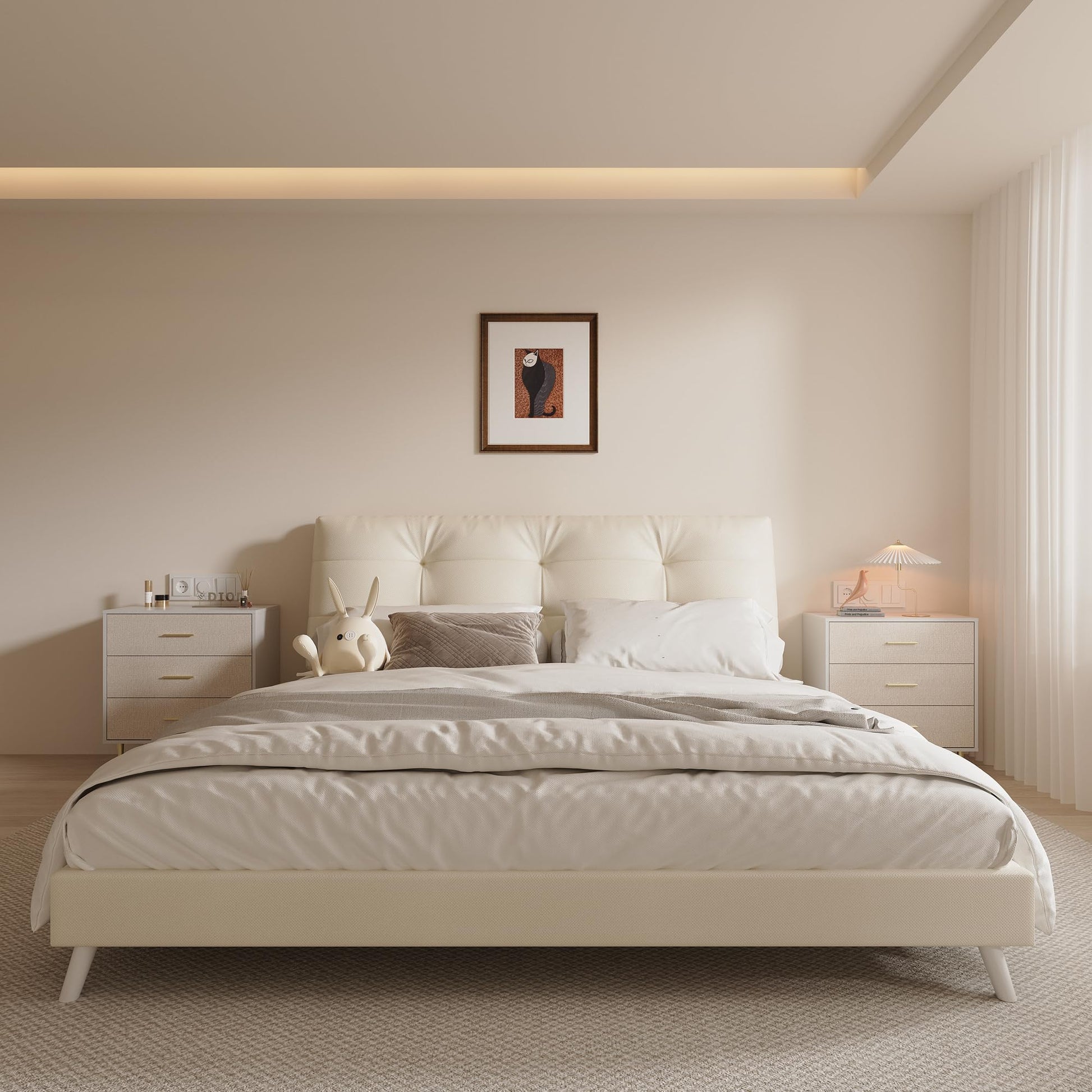 Elegante cassettiera Garvee a 3 cassetti, bianca con dettagli dettagliati, per camera da letto e soggiorno, design minimalista, struttura robusta