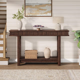 Garvee Tavolo Consolle Fluted Farmhouse 2 Ripiani Legno MDF Robusto Stile Rustico Ingresso Soggiorno 55" Naturale