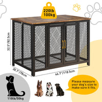 Gabbia per cani Garvee per uso domestico, 118,5 x 78 x 82,5 cm, legno e acciaio al carbonio, gabbia per animali domestici con 2 porte, coperchio incernierato, marrone, per cani di piccola/media/grande taglia