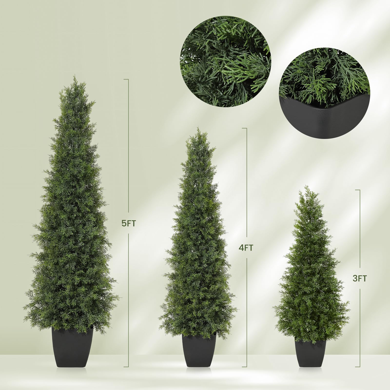 Albero di cedro artificiale Garvee da 48 pollici, resistente ai raggi UV, realistico, tronco di legno, resistente alle intemperie, set da 2, decorazione natalizia per esterni, verde
