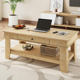 Garvee Tavolino da Caffè Grande con Cassetto e Mensola, Gambe a L, 120 cm L, Legno Resistente, Design Moderno, Perfetto per Soggiorno - Legno chiaro