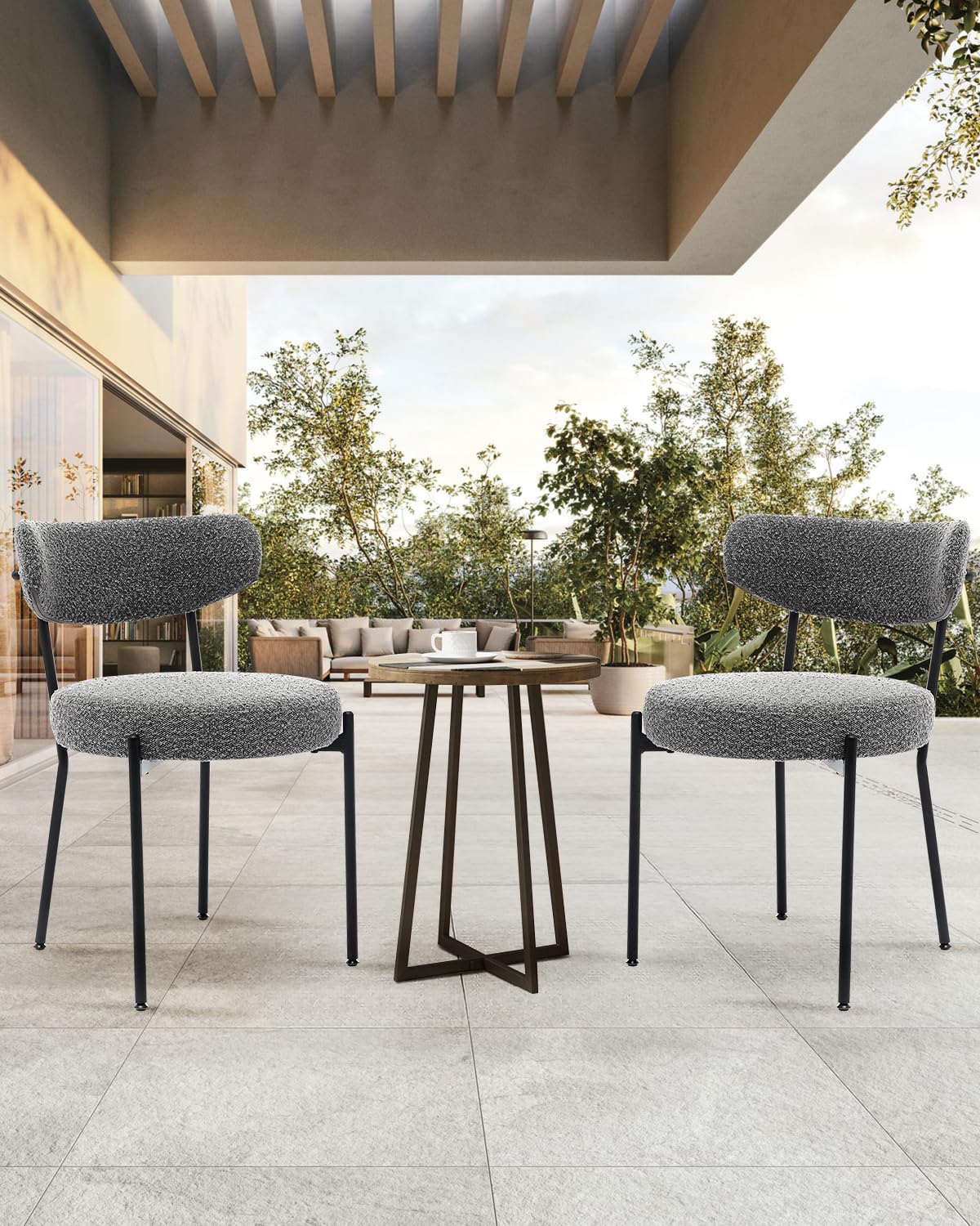 Set 2 sedute per Pranzo Garvee Mid Century Bouclé Viol e shinale regolabi Viol in metallo in schiuma ad alta densità Ergonomiche per sala da Pranzo Nero