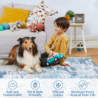 Tappeto moderno astratto GARVEE, lavabile in lavatrice, antiscivolo, pieghevole, pelo corto, azzurro, 240x340 cm, soggiorno, ufficio
