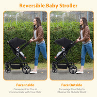 Passeggino GARVEE 3 in 1, pieghevole con una sola mano, navicella, set passeggino fino a 26 kg con posizione reclinabile regolabile, ampia capottina estensibile, nero