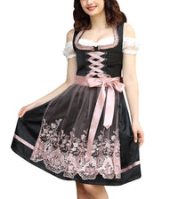 Garvee Dirndl, abito tradizionale midi da donna, set completo da 3 pezzi per l'Oktoberfest e le feste popolari, taglie 34-48, nero, 44